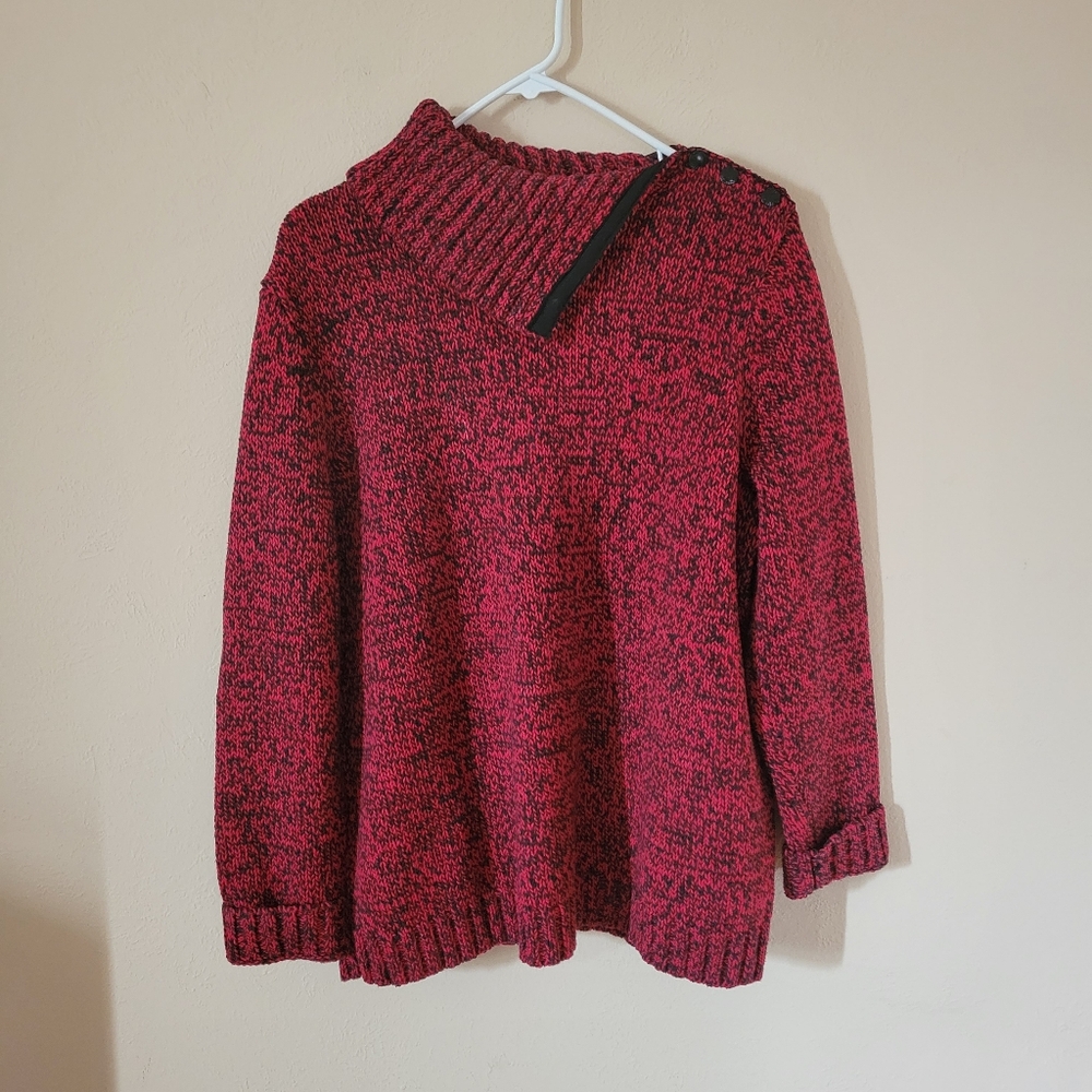 Chaps Chunky Knit Sweater Size 1X Multicolor Colorful Black Red Cuffed